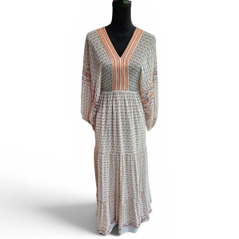 Ulla Johnson Silk Chiffon Floral Peach V-Neck Bohemian Maxi Dress Size 2